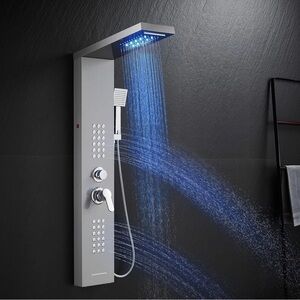 Sleek Silver Shower Panel with LED Illumination